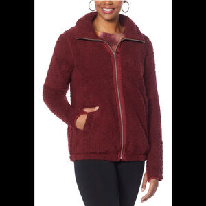 EZ by Nina Leonard Faux Sherpa Zip-Front Jacket Crisp Berry - Regular
